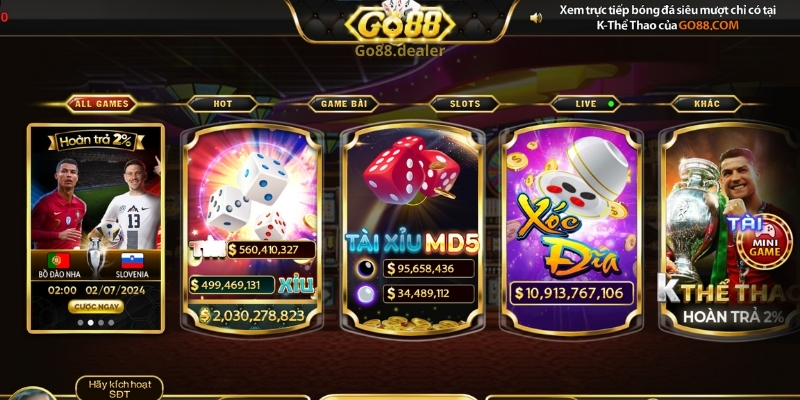 Giao diện cổng game Go88